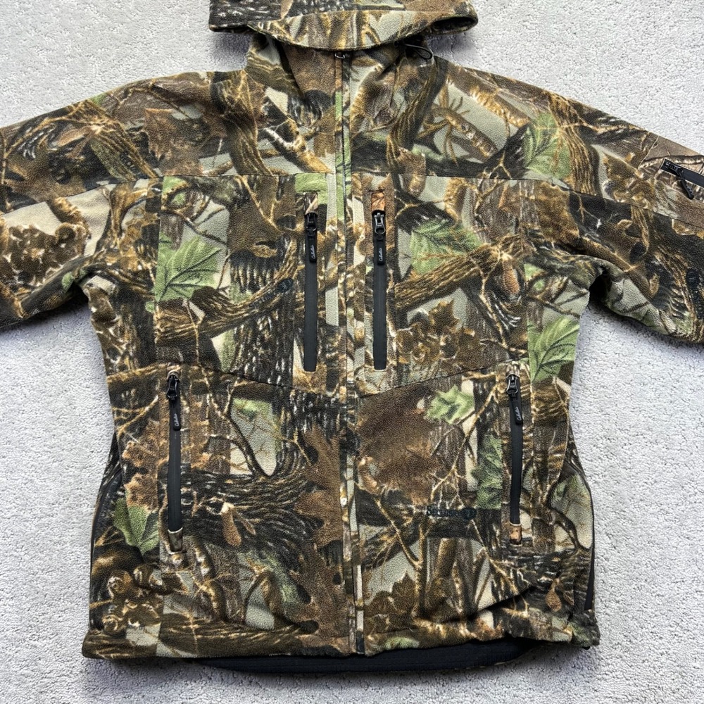 Cabelas Hunting Jacket Mens M Green Camo Dry-Plus Thinsulate Fleece Hooded Coat